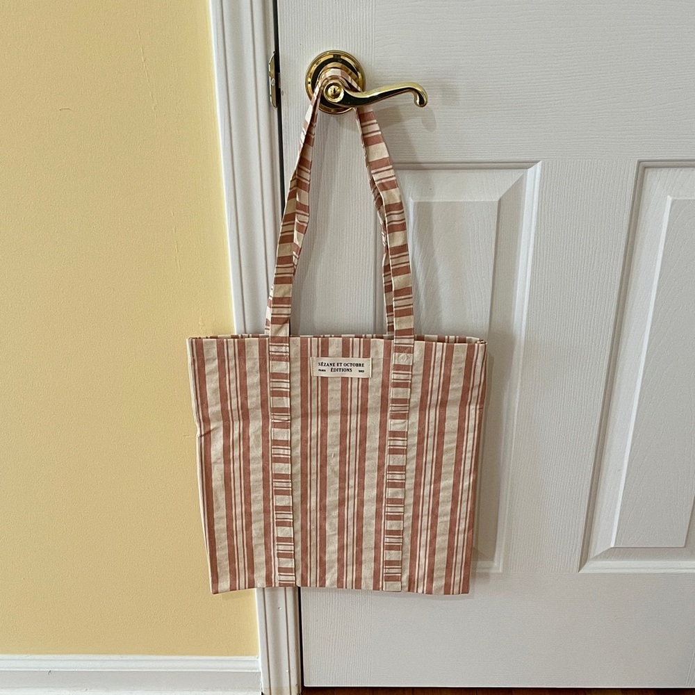 Sezane Striped Tote in Beige & Rust